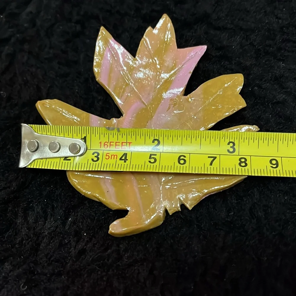 Tan and Pink ONE of a Kind Rare Unique One of a Kind Handmade Leaf Brooch